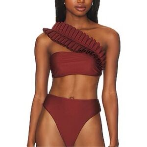 Andrea Iyamah Liva Bandeau One-Shoulder Ruffle Bikini Top Size Small NWT